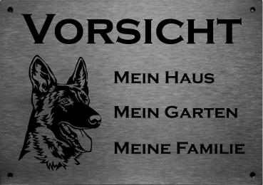 Edelstahl Warnschild Deutscher Schäferhund VORSICHT Mein Haus mein Garten meine Familie